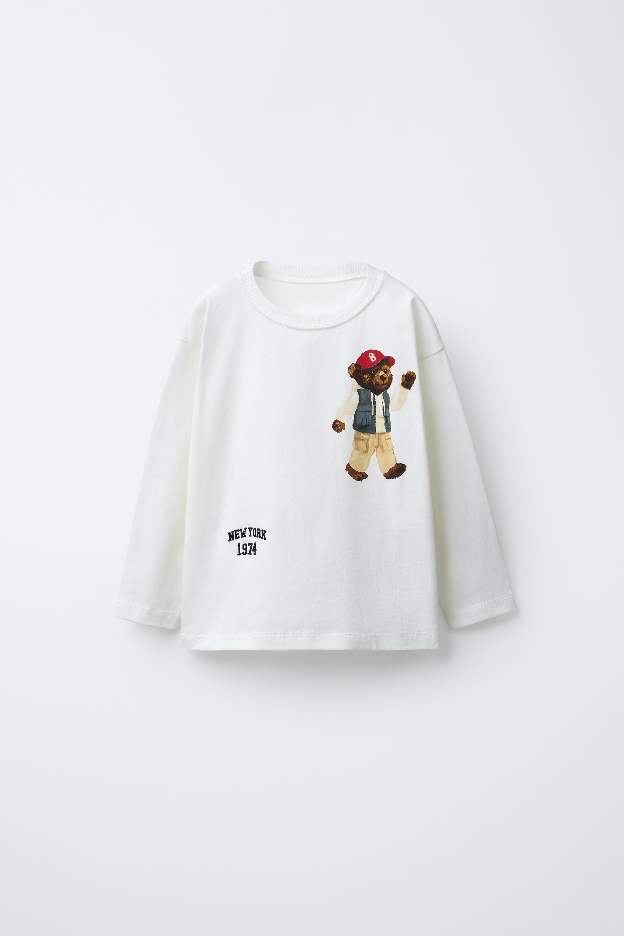 クマとテキスト刺繍入りTシャツ - ホワイト | ZARA Japan / 日本