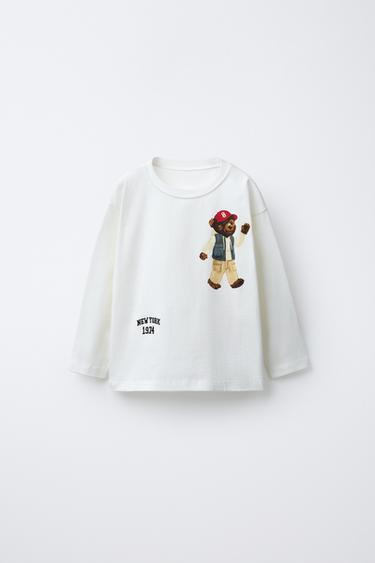 BEAR AND EMBROIDERED TEXT T-SHIRT - White by Zara - Image 0
