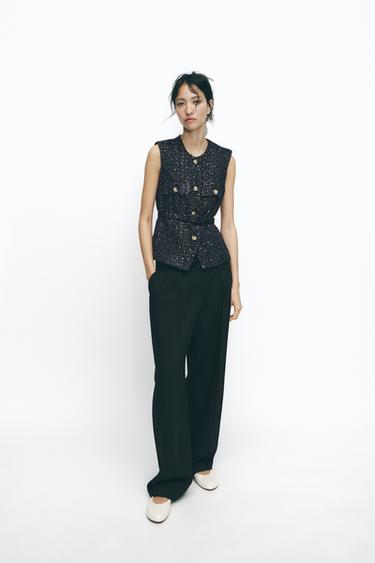 Zara STRUCTURED BELTED VEST - Navy blue - Image 0