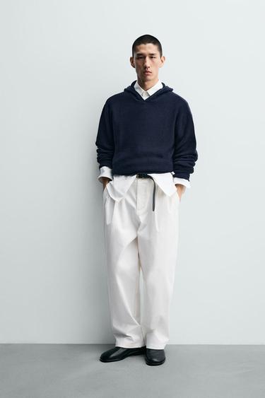 COTTON - WOOL HOODIE JUMPER - Navy blue by Zara - Image 0