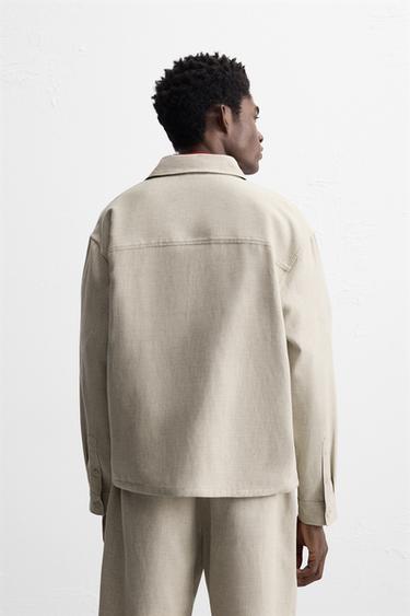 TEXTURED LINEN BLEND OVERSHIRT - Light beige by Zara - Image 2