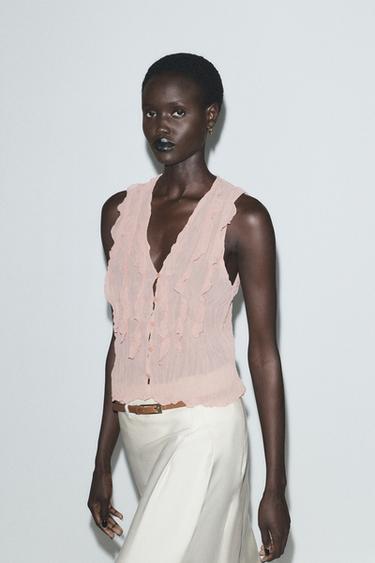 SEMI-SHEER RUFFLED TOP - Pink by Zara - Image 0