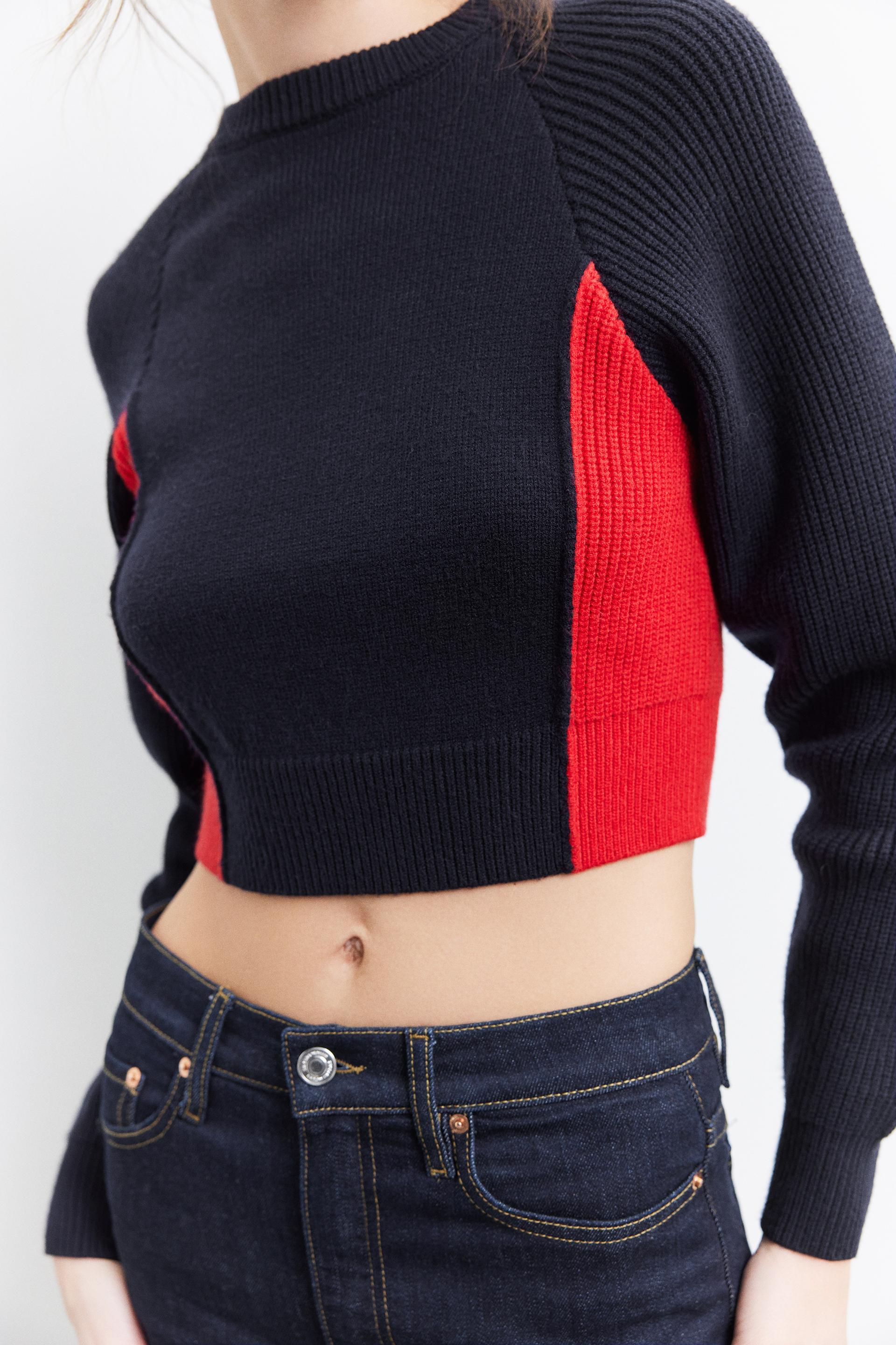 Zara Navy Colorblock Terry Cloth Crop Bra Top Size L NWT