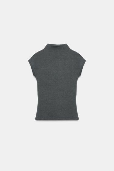 LYOCELL BLEND MOCK NECK TOP — Blue gray 2