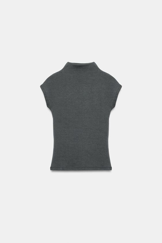 LYOCELL HIGH COLLAR TOP - Blue grey by Zara - Image 0