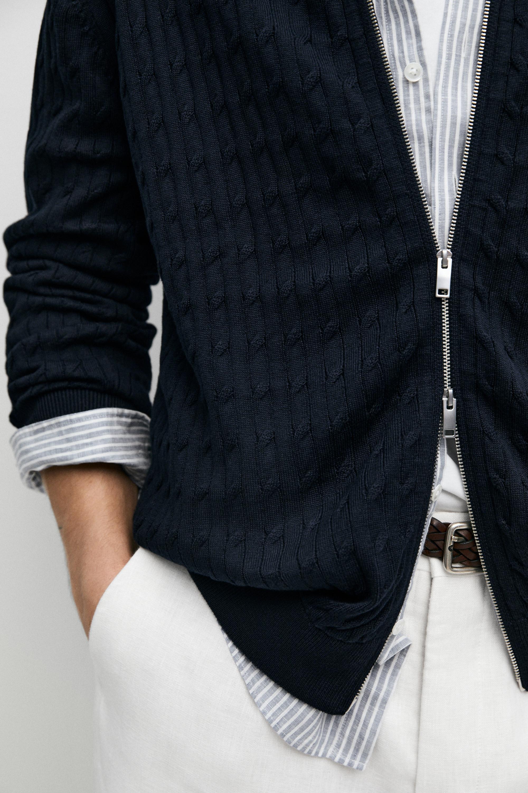 100% cotton braided knit cardigan