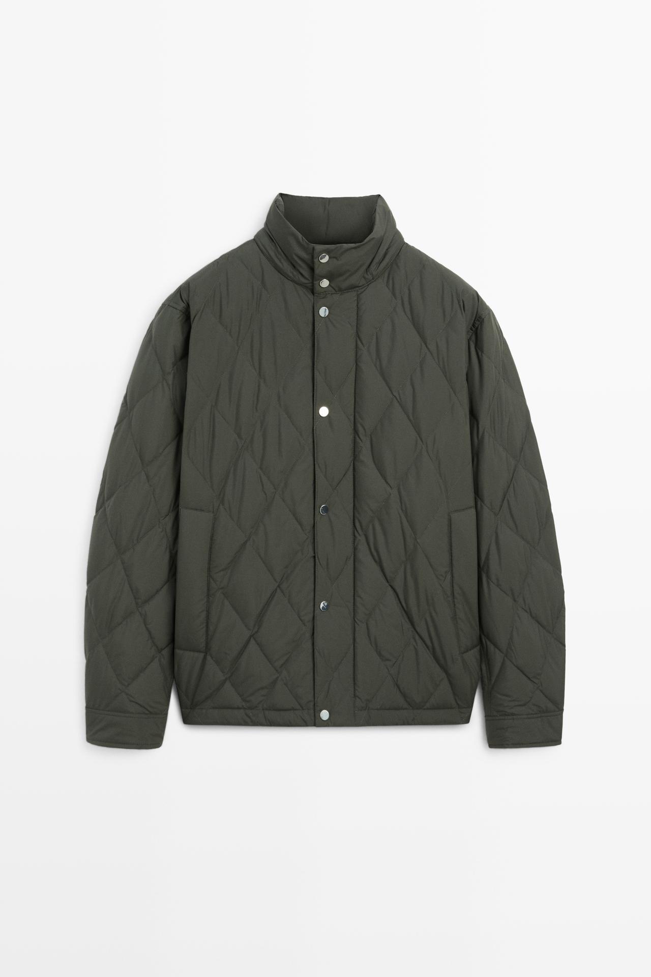 Down jacket with button detail — Khaki