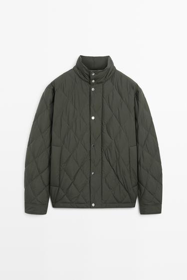 Down jacket with button detail — Khaki 2