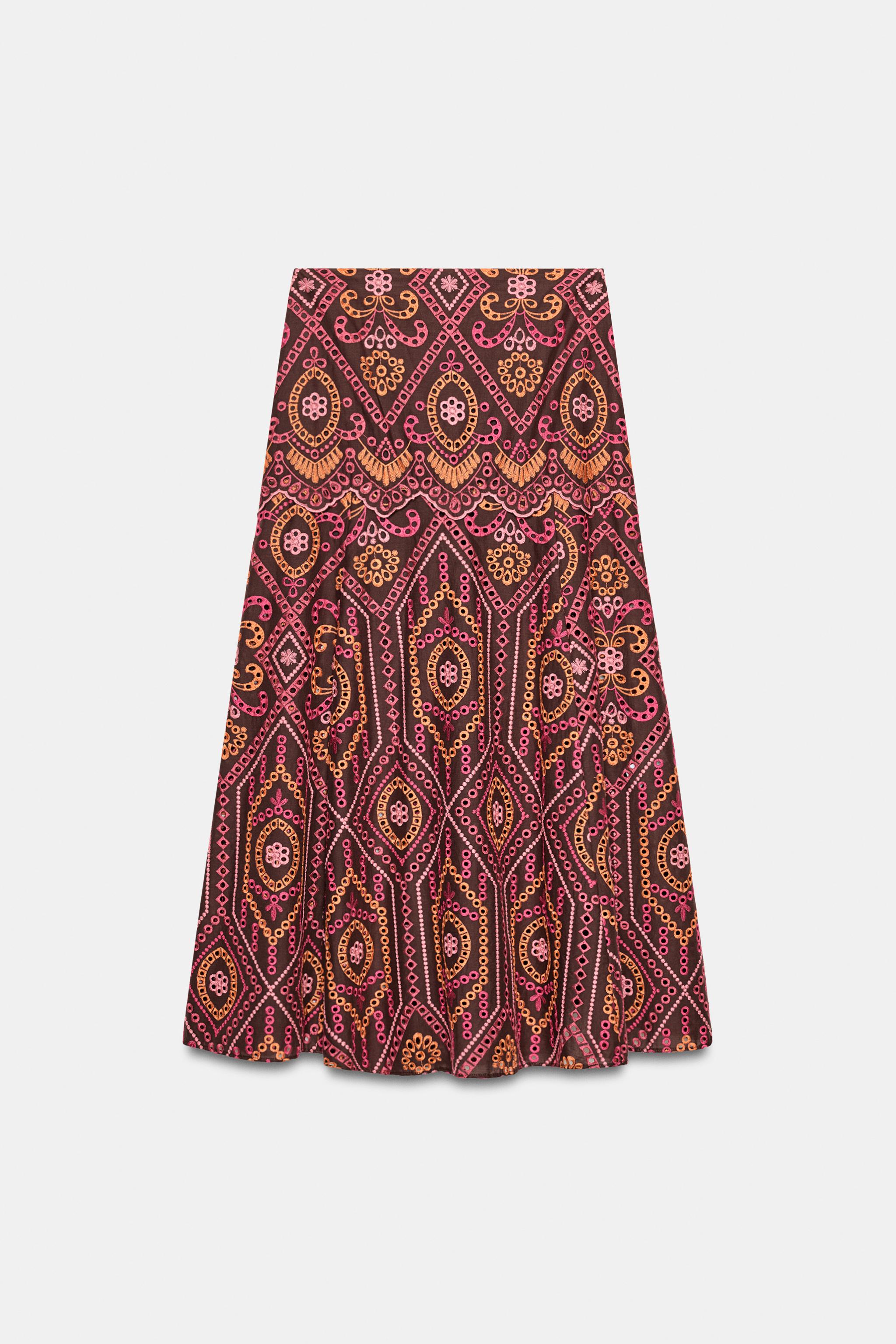 EMBROIDERED EYELET MIDI SKIRT