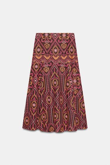 JUPE MI-LONGUE À BRODERIES PERFORÉES - Multicolore de Zara