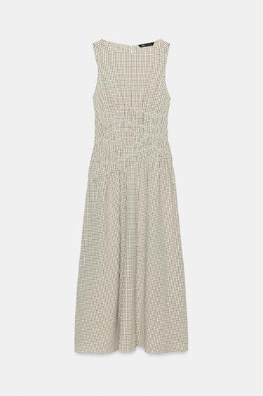 GINGHAM CHECK MIDI DRESS - ecru/khaki by Zara