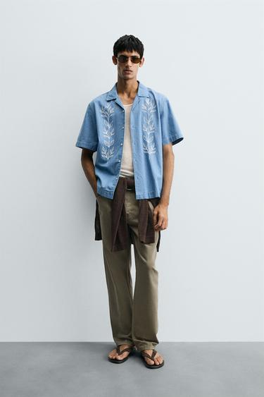 EMBROIDERED DENIM SHIRT - Mid-blue by Zara