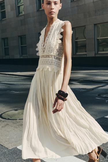Zara ZW COLLECTION LACE STRAP DRESS - Ecru