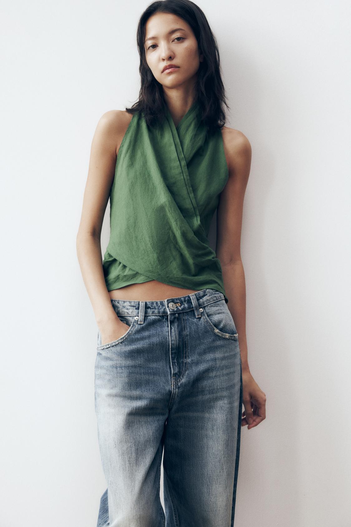 CROSSOVER LINEN TOP
