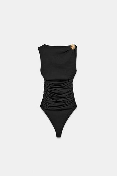 POLYAMIDE BODYSUIT WITH METALLIC DETAIL - Black by Zara - Image 4