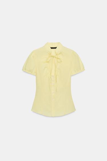 TOP EN POPELINE À NŒUD - Jaune clair de Zara - Image 6