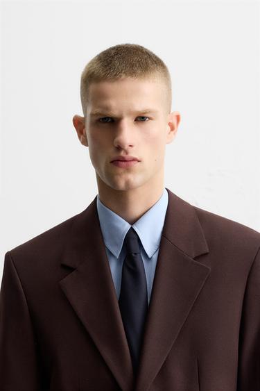 Zara 100% WOOL TEXTURED TIE - Navy blue - Image 0