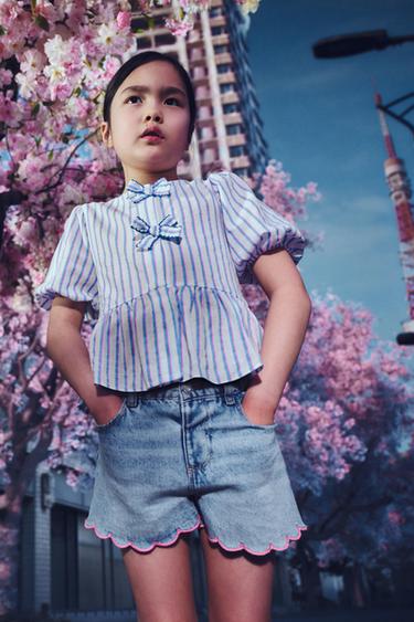 Zara 波浪邊牛仔短褲 - 中藍色