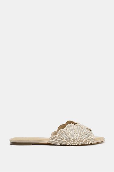 FLAT SANDALS WITH SPARKLY APPLIQUÉS - White by Zara - Image 0