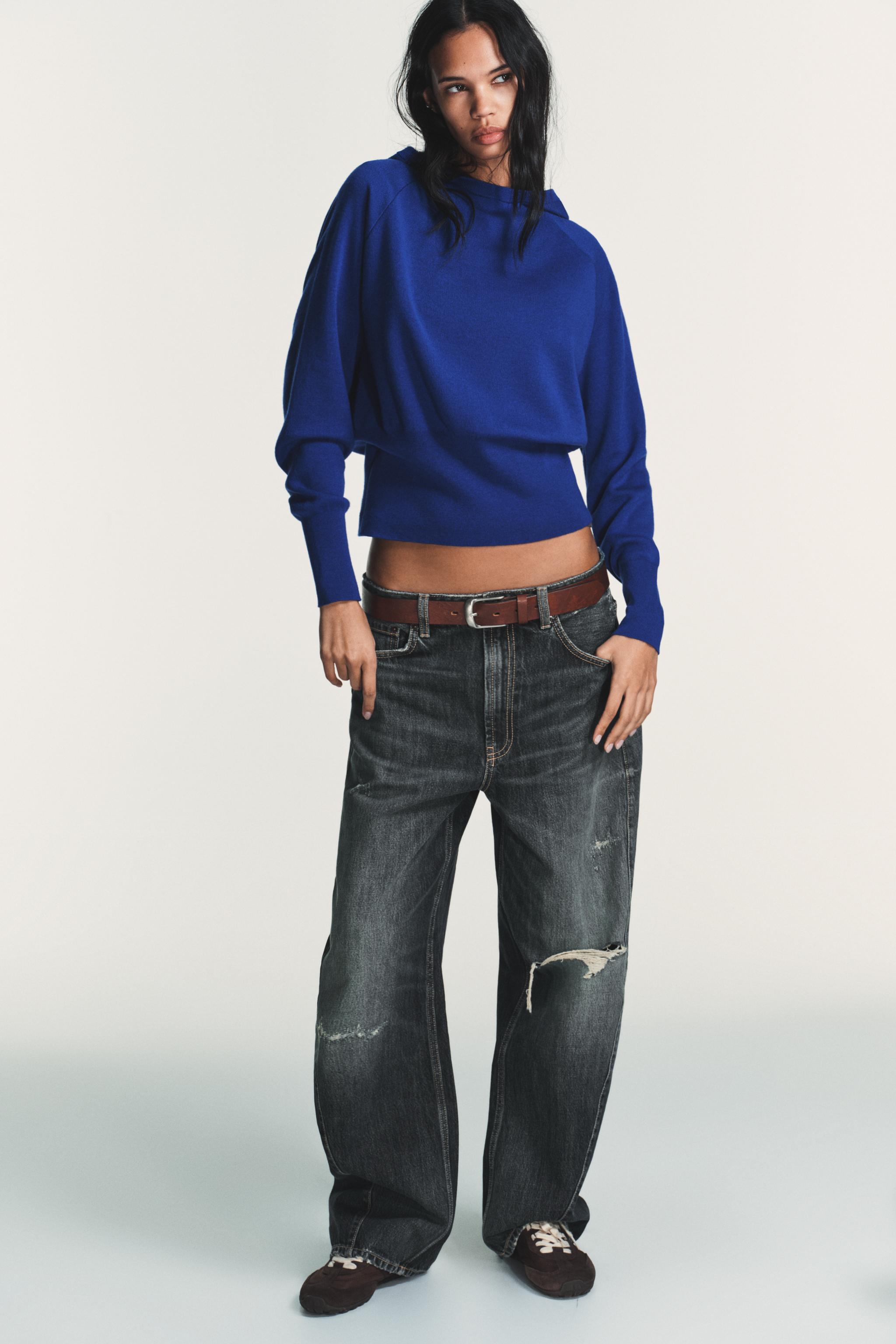 フード付きニットセーター - 濃青 | ZARA Japan / 日本