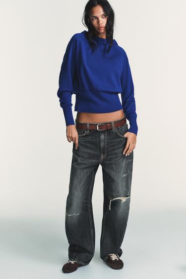 Zara HOODED KNIT JUMPER - Bluish