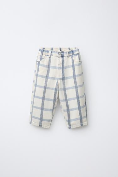 PANTALON BAGGY À CARREAUX - Bleu / Blanc de Zara