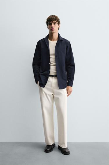 CAMISA ESTRUCTURA ALGODÓN - LINO - Marino de Zara - Imagen 0
