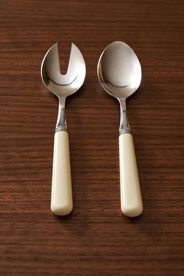 SALAD CUTLERY SET WITH COLOURED HANDLE (SET OF 2) - Cream by Zara - Image 5