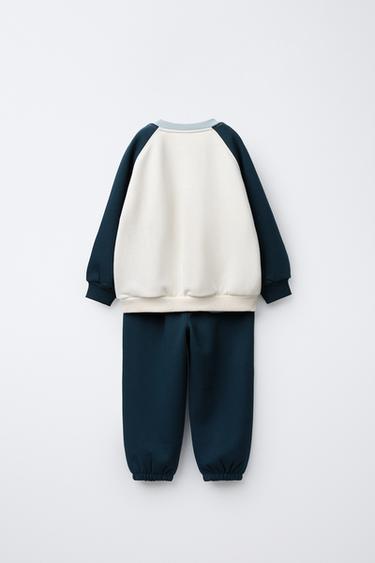 COLOUR BLOCK BEAR JOGGING SWEATSHIRT AND TROUSERS SET - Blue by Zara - Image 1