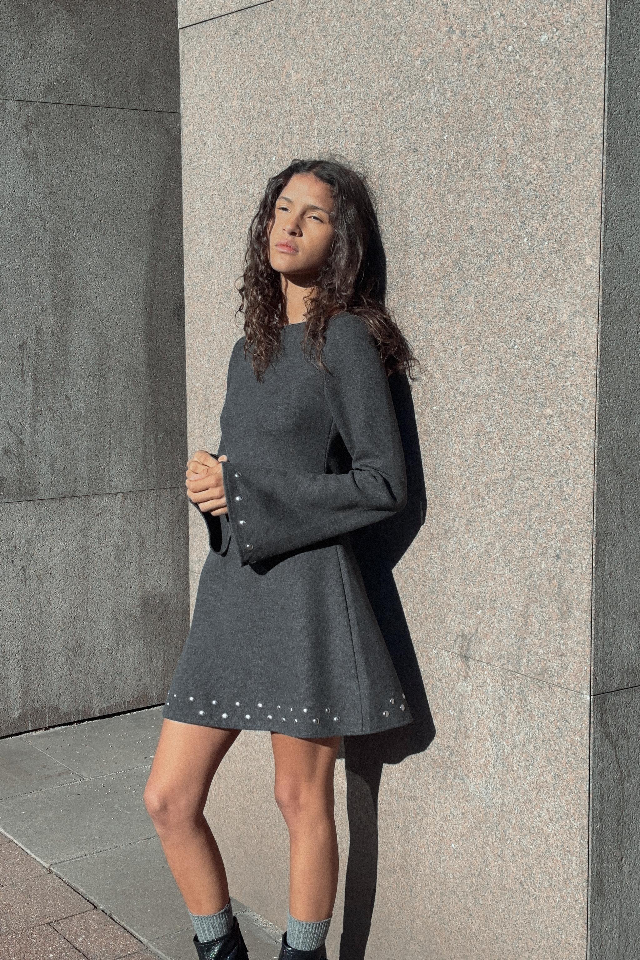 SHORT SOFT STUDDED DRESS - Anthracite grey | ZARA United States