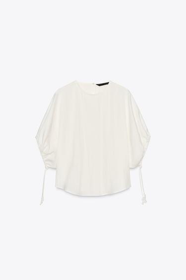 Zara ZW COLLECTION PUFF SLEEVE BLOUSE - Oyster-white