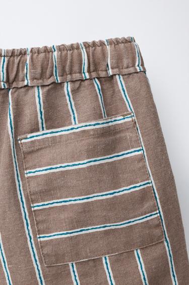 SHORT EN COTON ET LIN À RAYURES - Marron clair de Zara - Image 3