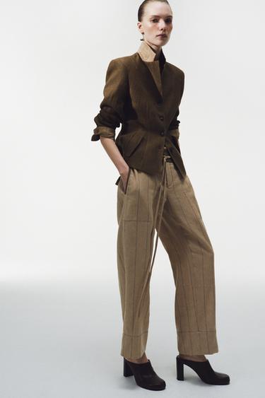 Zara ZW COLLECTION LINEN BLEND BLAZER - Brown
