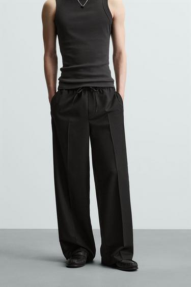 Zara RELAXED FIT PANTS WITH STRIPE - Black