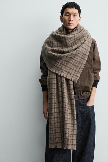 Zara BRUSHED PLAID SCARF - Brown - Image 0