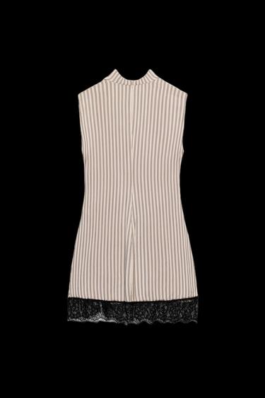 VESTIDO MINI RAYAS ENCAJE - Rosa de Zara