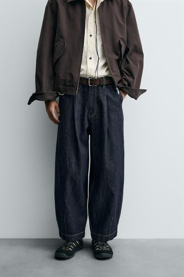 WIDE-LEG PLEATED DENIM CHINO TROUSERS - Blue by Zara