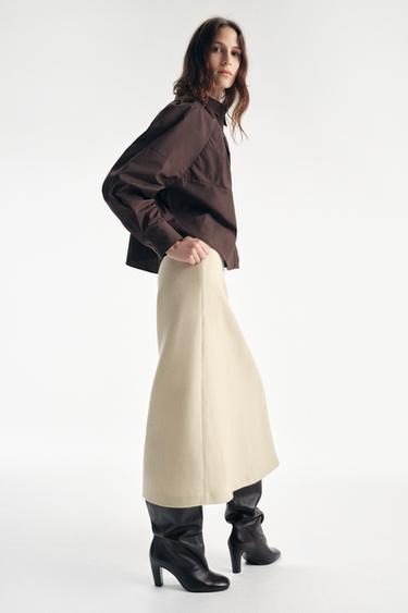 Zara WIDE SHAFT LEATHER BOOTS - Brown - Image 0