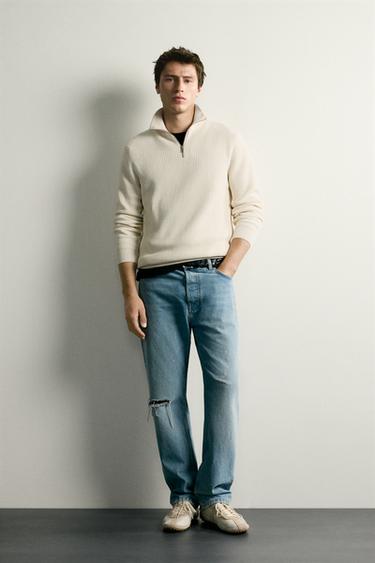 PURL KNIT QUARTER-ZIP JUMPER - Mid-ecru by Zara