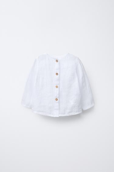 Zara PLAIN LINEN SHIRT - Oyster-white