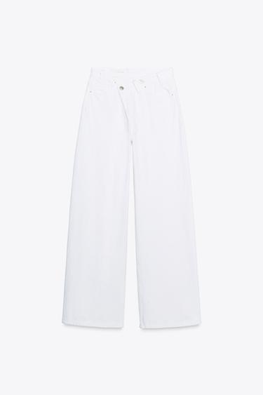 JEANS TRF WIDE LEG CINTURA CRUZADA TIRO ALTO - Branco de Zara