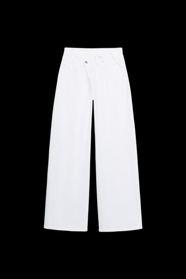 JEANS TRF WIDE LEG CINTURA CRUZADA TIRO ALTO - Blanco de Zara - Imagen 0