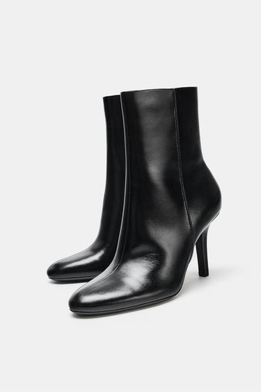 LEATHER HIGH-HEEL ANKLE BOOTS - Black by Zara