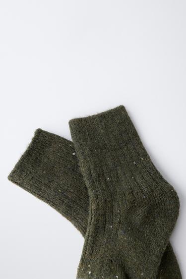 CHAUSSETTES BOUTONNÉES AVEC LAINE - Vert de Zara - Image 2