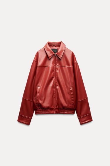BLOUSON AVIATEUR EN MATIÈRE SYNTHÉTIQUE - Rouge / Orange de Zara - Image 4