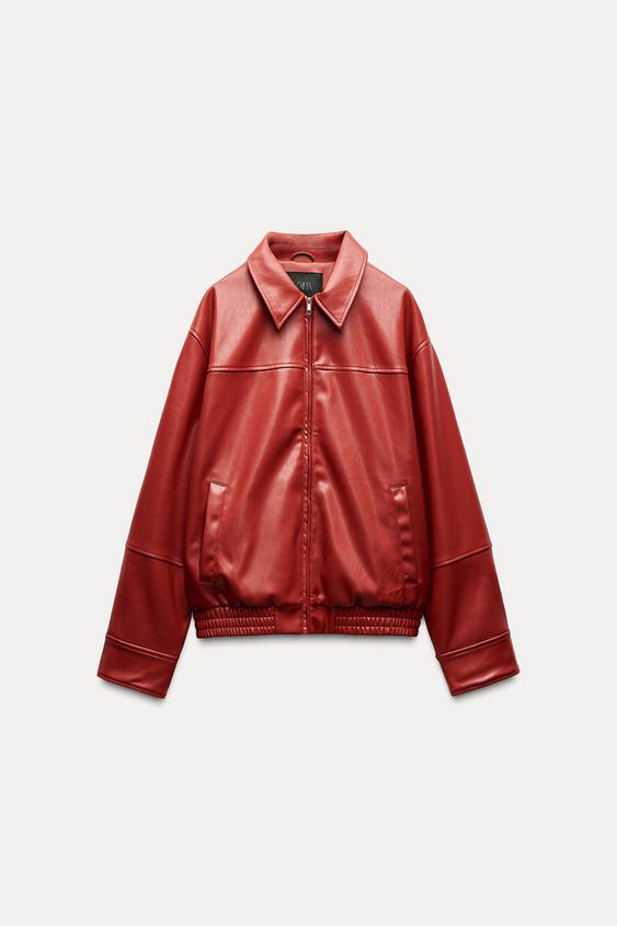 BUNDA BOMBER Z IMITACE KَE - erven / Oranov od Zara - Obrzek 4