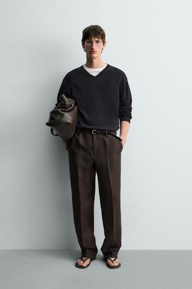 LEICHTER PULLOVER AUS BAUMWOLLE UND LEINEN - Marineblau von Zara