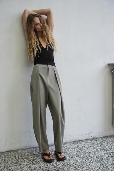 BALLOON PLEAT TROUSERS - Grey green by Zara
