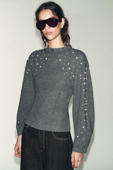 SOFT FAUX PEARL JUMPER - Grey by Zara