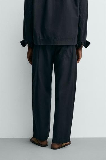 PANTALON DROIT EN POPELINE - Bleu marine de Zara - Image 2